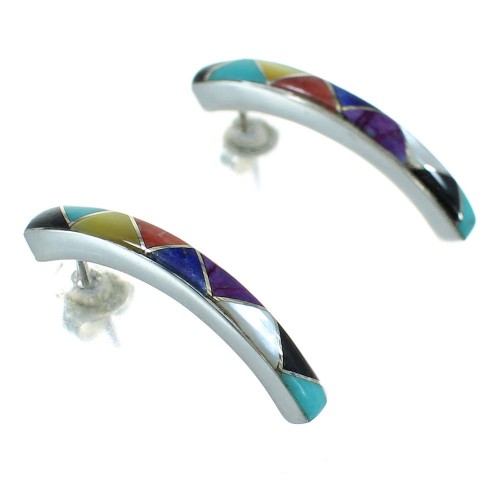 Multicolor Sterling Silver Post Hoop Earrings RX66291