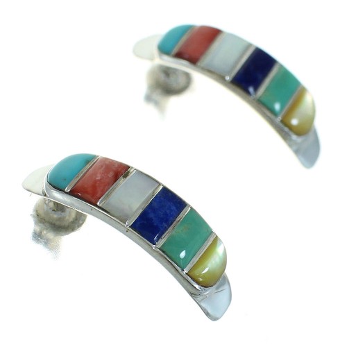 Genuine Sterling Silver Southwest Multicolor Post Hoop Earrings RX66297