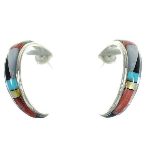 Sterling Silver Multicolor Southwest Post Hoop Earrings RX66305