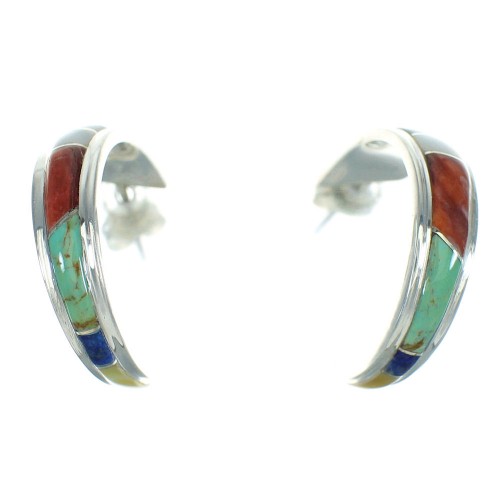 Southwestern Multicolor Sterling Silver Post Hoop Earrings RX66307