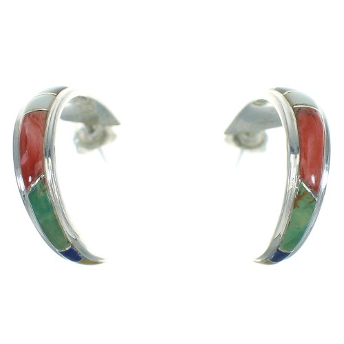 Multicolor Genuine Sterling Silver Southwestern Post Hoop Earrings RX66309