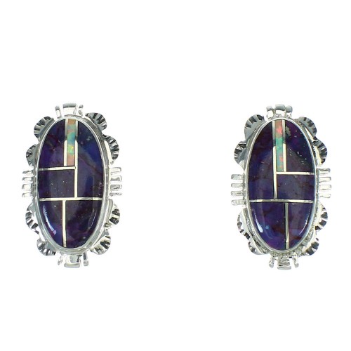 Sterling Silver Magenta Turquoise Opal Inlay Post Earrings RX66439