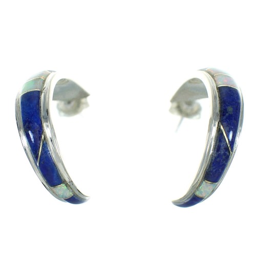 Southwest Lapis Opal Sterling Silver Post Hoop Earrings RX65661