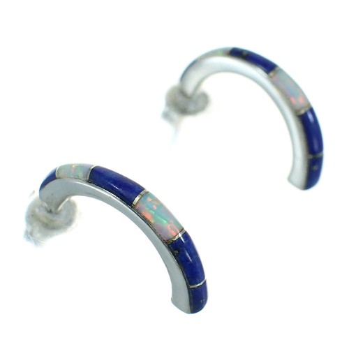 Lapis Opal Sterling Silver Post Hoop Earrings RX65702