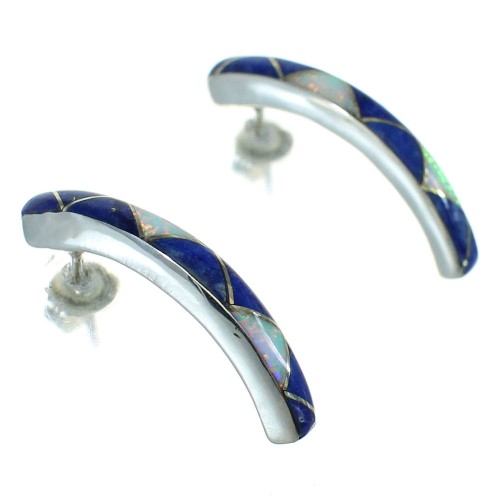 Genuine Sterling Silver Lapis Opal Southwest Post Hoop Earrings RX65703