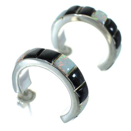 Authentic Sterling Silver Jet Opal Post Hoop Earrings RX65744