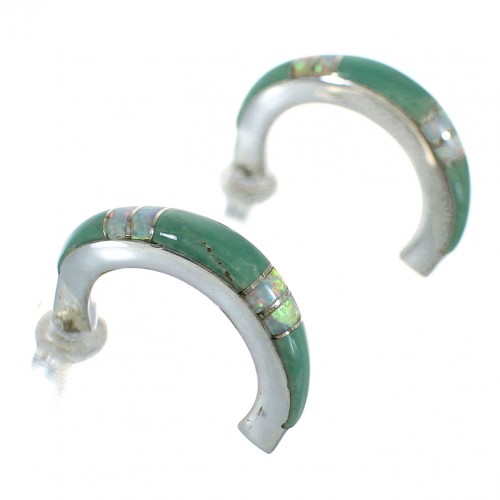 Sterling Silver Southwestern Turquoise Opal Inlay Post Hoop Earrings RX66026