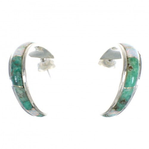 Genuine Sterling Silver Turquoise Opal Post Hoop Earrings RX66061