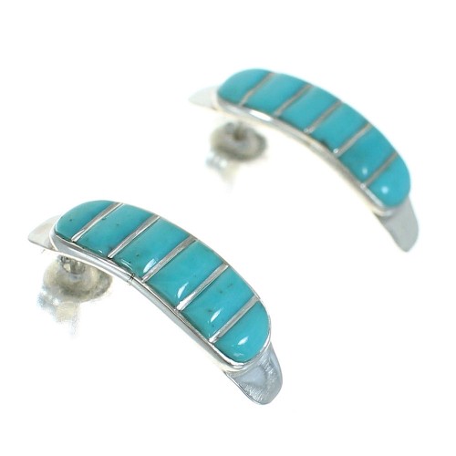 Turquoise Inlay Silver Jewelry Southwest Post Hoop Earrings AX66387