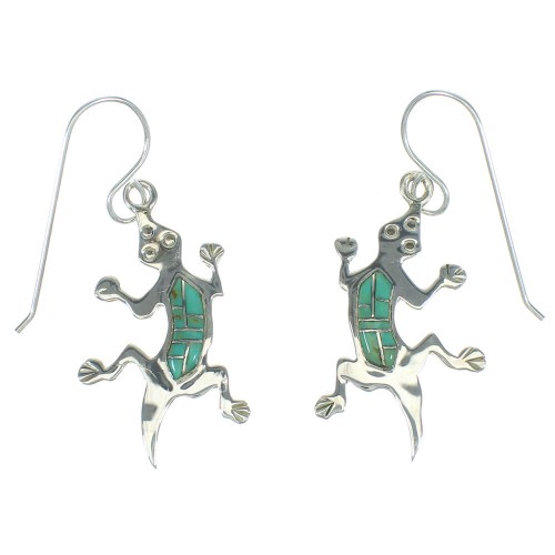 Turquoise Lizard Southwestern Silver Hook Dangle Earrings AX67602