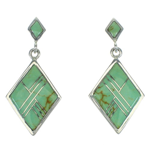 Turquoise Inlay Southwest Sterling Silver Post Dangle Earrings AX67607