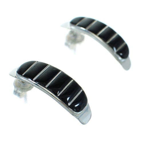 Southwest Sterling Silver And Jet Inlay Post Hoop Earrings WX66592