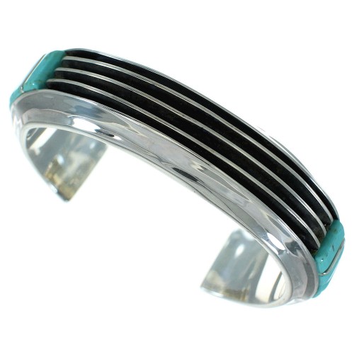 Turquoise Inlay Silver Southwestern Jewelry Cuff Bracelet AX78141