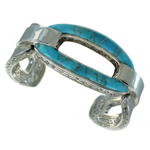 Turquoise Inlay Sterling Silver Southwestern Cuff Bracelet AX78220