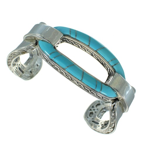 Turquoise Inlay Silver Southwest Cuff Bracelet AX78223
