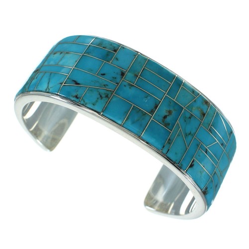 Southwestern Turquoise Inlay Sterling Silver Cuff Bracelet AX78240