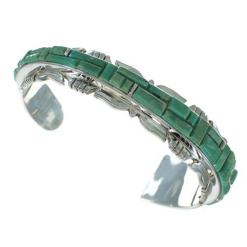 Turquoise Inlay Sterling Silver Southwest Cuff Bracelet AX78274
