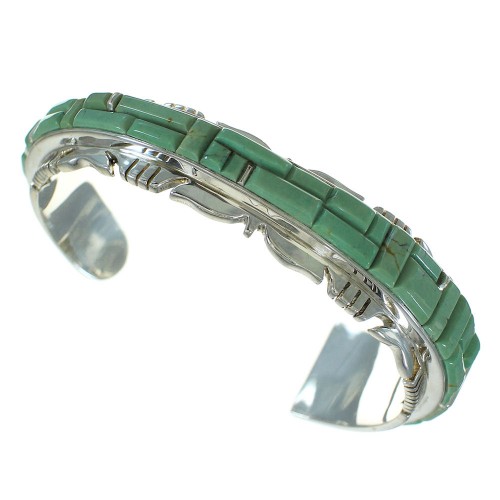 Turquoise Inlay Sterling Silver Southwestern Cuff Bracelet AX78275