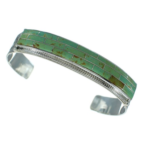 Turquoise Inlay Southwest Genuine Sterling Silver Cuff Bracelet AX78288
