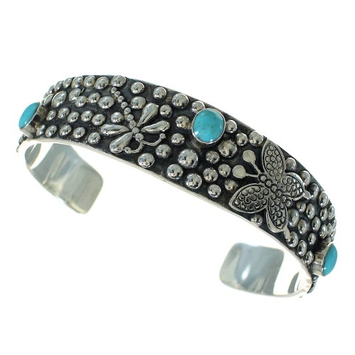 Sterling Silver Turquoise Butterfly And Dragonfly Cuff Bracelet AX78324