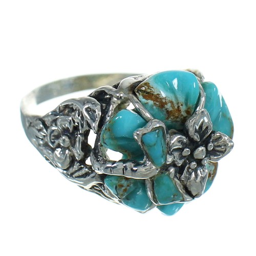 Southwestern Silver And Turquoise Flower Dragonfly Ring Size 7-3/4 YX68933