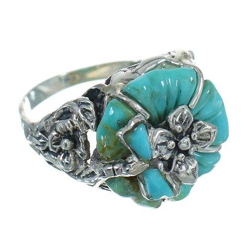 Southwest Genuine Sterling Silver And Turquoise Flower Dragonfly Ring Size 5-3/4 YX68938