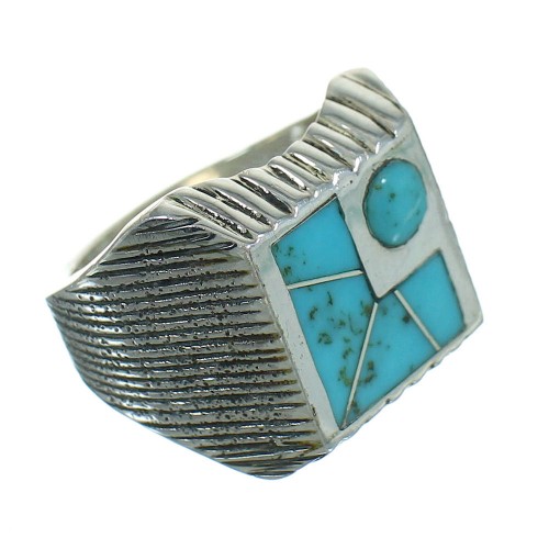 Turquoise Inlay Genuine Sterling Silver Ring Size 7 RX96849