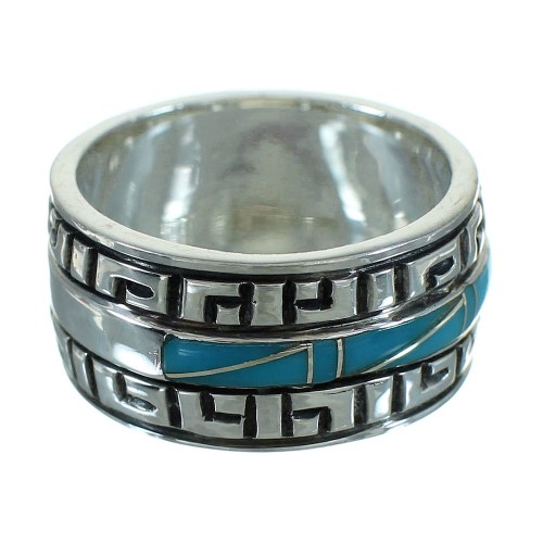 Sterling Silver Water Wave Turquoise Southwestern Ring Size 7-1/4 RX68773