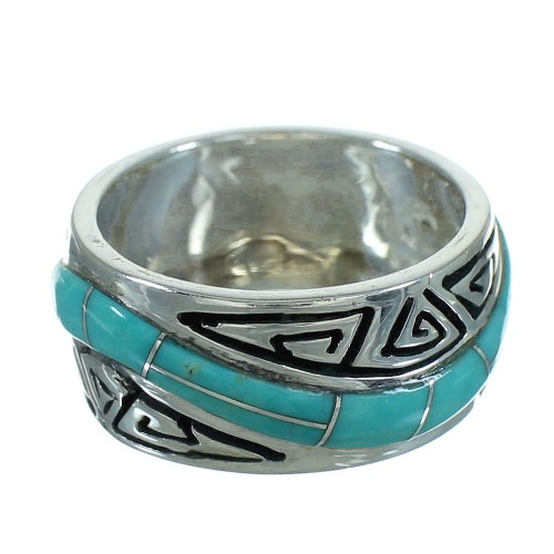 Genuine Sterling Silver Turquoise Water Wave Ring Size 6-1/4 RX68981