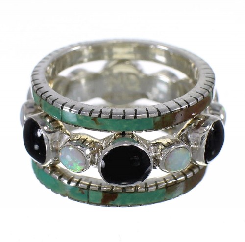 Southwestern Sterling Silver Multicolor Stackable Ring Set Size 5-3/4 QX76189