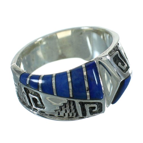 Authentic Sterling Silver Southwestern Lapis Water Wave Ring Size 7-3/4 QX81617