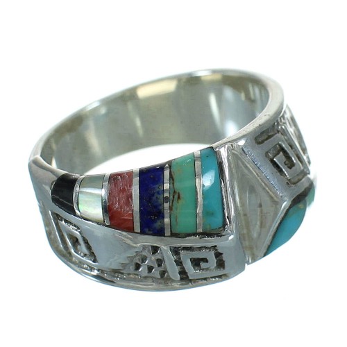 Multicolor Genuine Sterling Silver Southwestern Water Wave Ring Size 5-3/4 QX81638