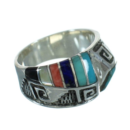 Multicolor Sterling Silver Southwestern Water Wave Ring Size 4-3/4 QX81633