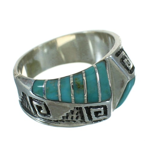 Turquoise Genuine Sterling Silver Southwest Water Wave Ring Size 8-1/4 QX81657