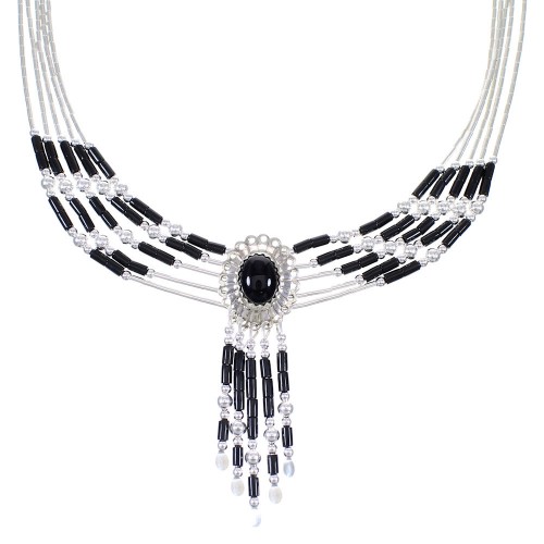 Genuine Liquid Sterling Silver Onyx Concho Necklace V6100