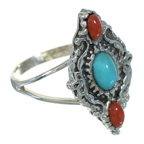 Southwest Silver Coral Turquoise Ring Size 5-1/4 YX70150