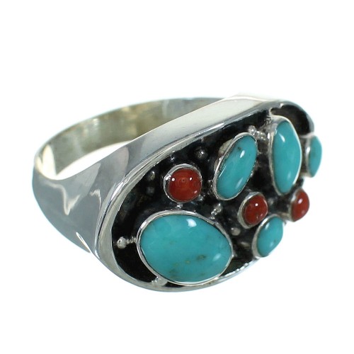 Sterling Silver Coral And Turquoise Southwestern Ring Size 7-3/4 YX70166