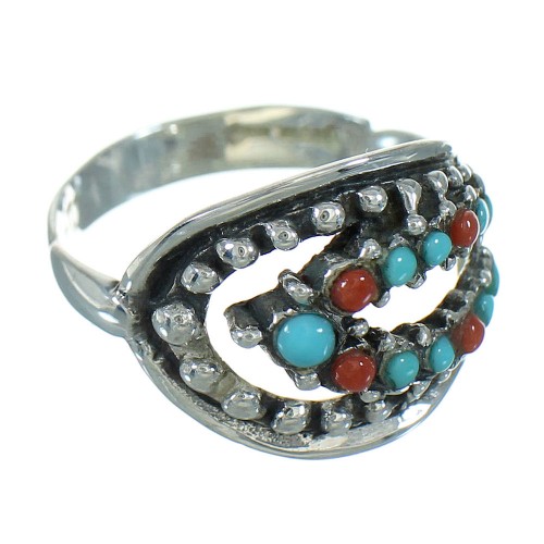 Coral Turquoise And Sterling Silver Southwestern Jewelry Ring Size 5 YX70278