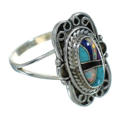 Genuine Sterling Silver Multicolor Inlay Ring Size 6-1/4 AX80275