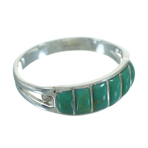 Southwestern Genuine Sterling Silver Turquoise Inlay Ring Size 6-3/4 QX69095