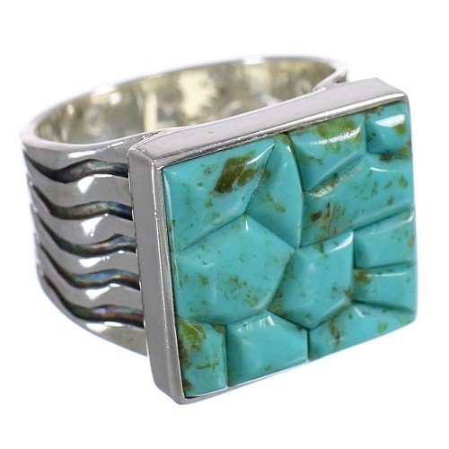 Authentic Sterling Silver And Turquoise Inlay Southwest Ring Size 6-3/4 YX68730