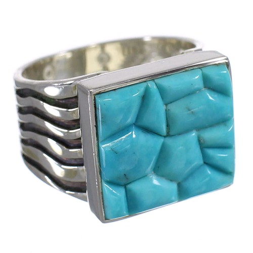 Turquoise Inlay And Sterling Silver Southwestern Ring Size 6-1/4 YX68733