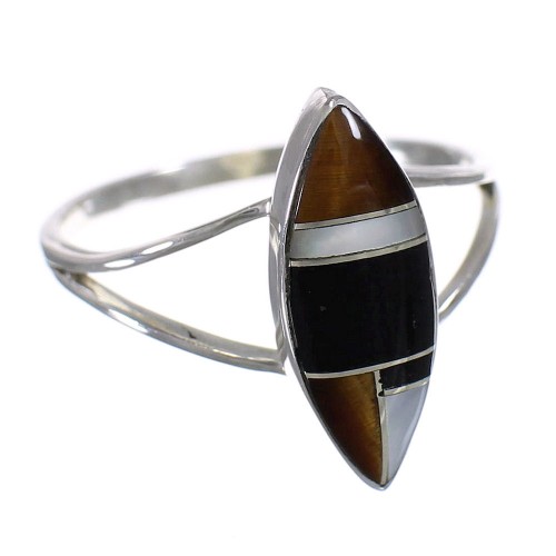 Southwestern Multicolor Inlay Silver Ring Size 6-1/2 AX80697