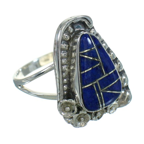 Genuine Sterling Silver And Lapis Inlay Southwestern Flower Ring Size 8 YX66999