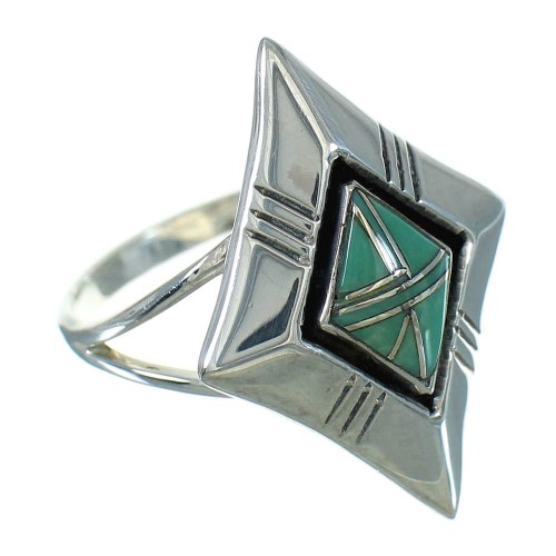 Southwest Sterling Silver And Turquoise Inlay Ring Size 8-1/2 WX80013