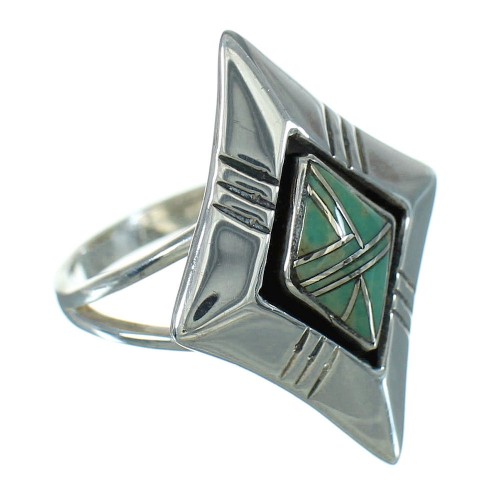 Southwestern Turquoise Inlay And Silver Ring Size 5-1/2 WX80039