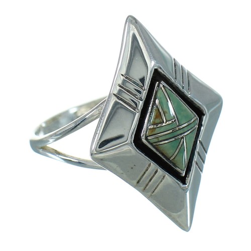 Southwestern Silver And Turquoise Inlay Ring Size 5 WX80048