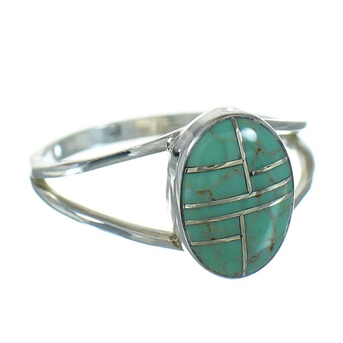 Southwest Turquoise Inlay And Authentic Sterling Silver Ring Size 5-3/4 WX80100