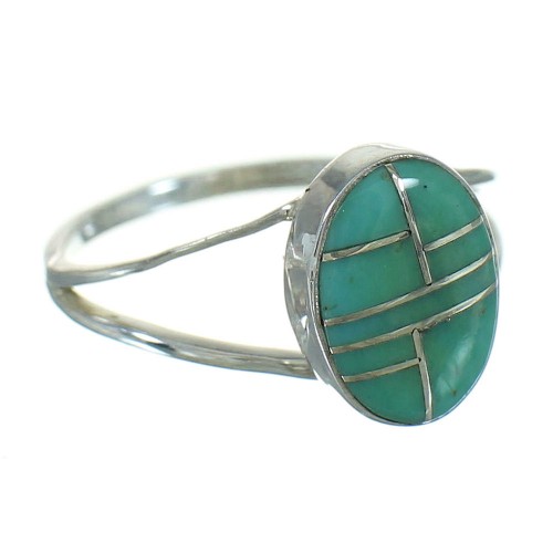 Turquoise Inlay And Authentic Sterling Silver Southwest Ring Size 5-1/4 WX80104