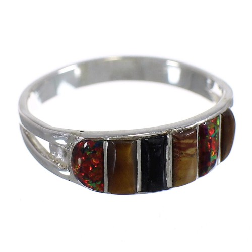 Multicolor Inlay Silver Jewelry Ring Size 6-1/2 AX80468